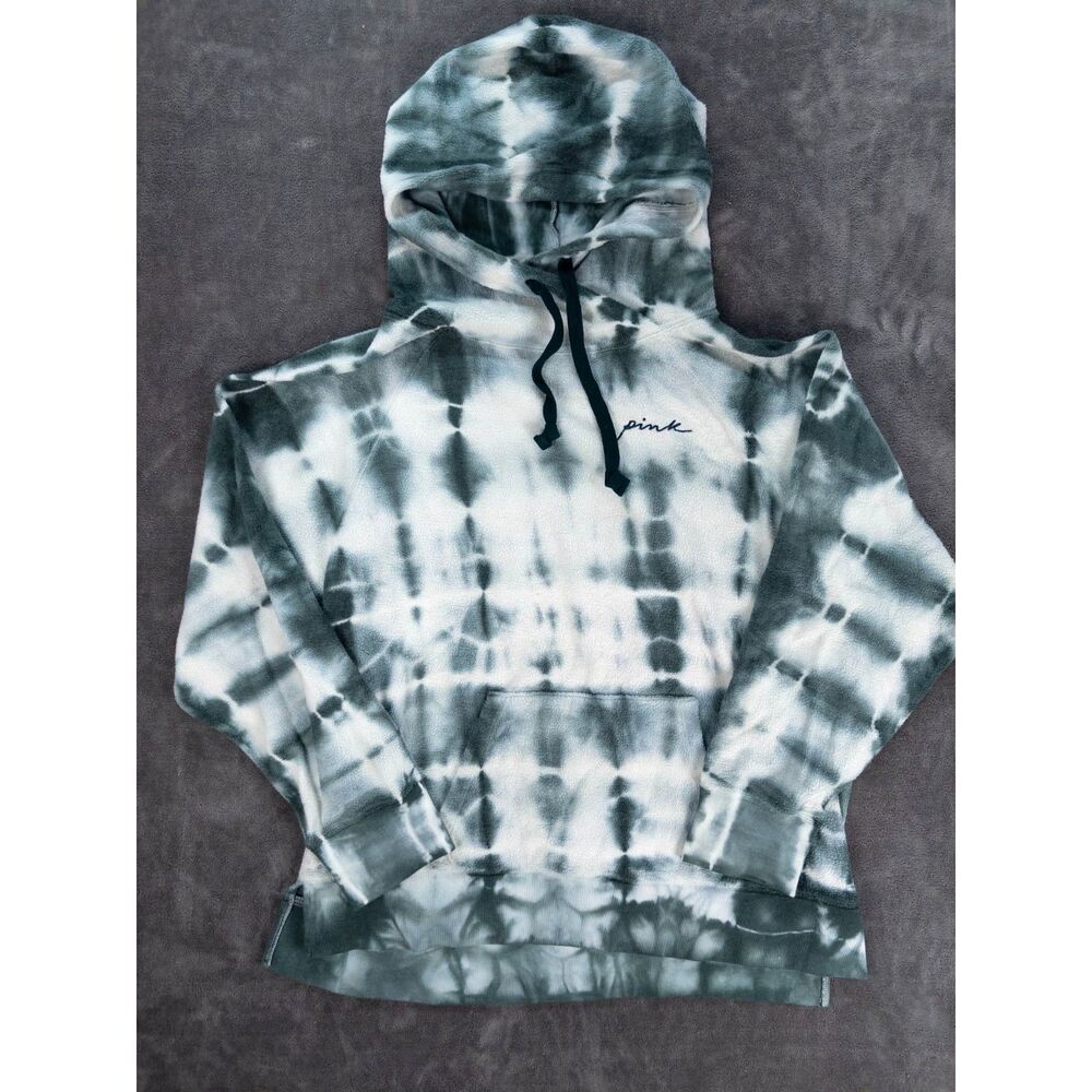Victoria’s Secret PINK Tie-Dye Hoodie Green White Terry Cloth Pullover Women’s L